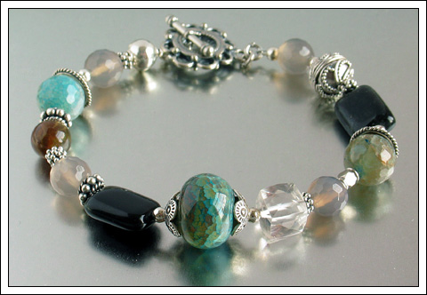 Gemstone & Bali silver bracelet