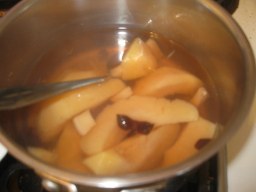 Poaching the quince.