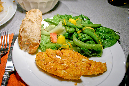 cornmeal chicken and salad