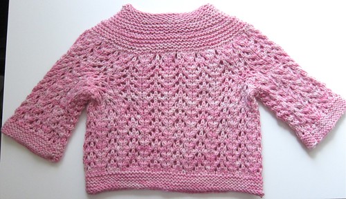 February Baby Sweater on Two Needles in Kettle-Dyed Pink