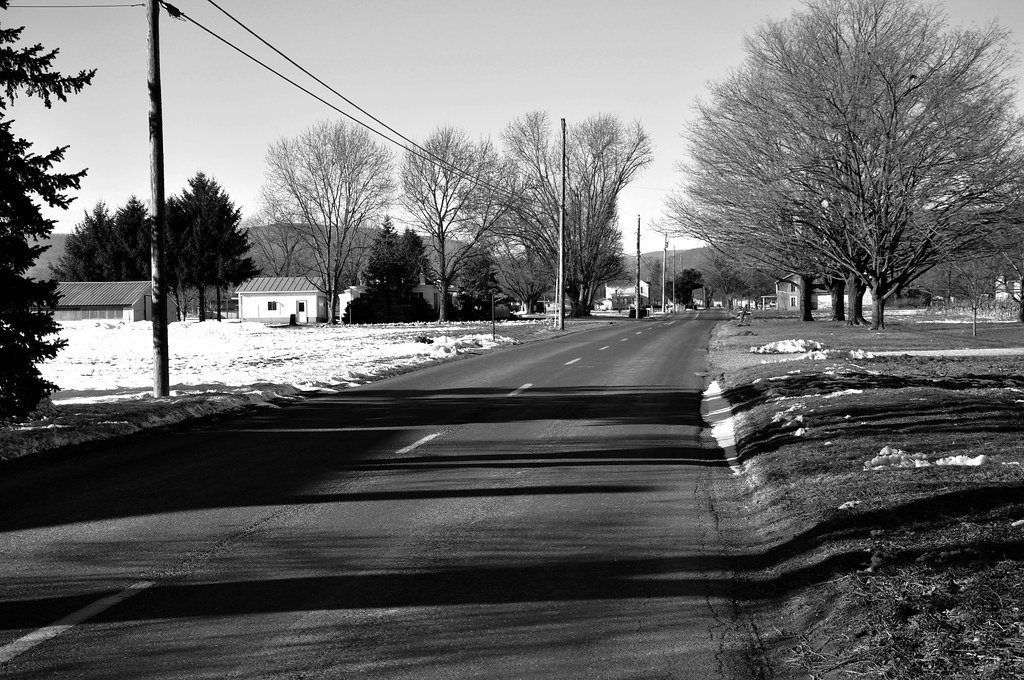Snowy country road in Clover Hill