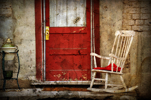 rocking chair and red door texture