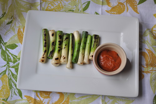 Grilled Baby Leeks and Romesco Sauce
