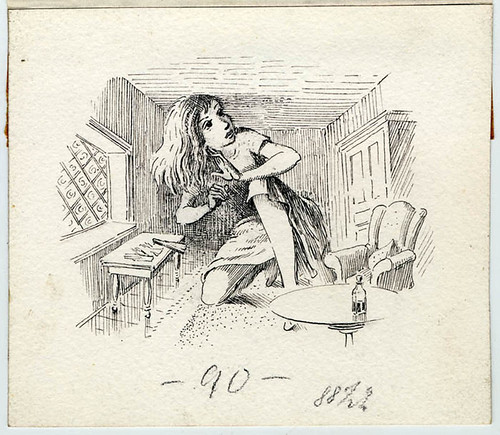 Complete illustration of Alice growing bigger, Alice in Wonderland, 1945,Peake Estate