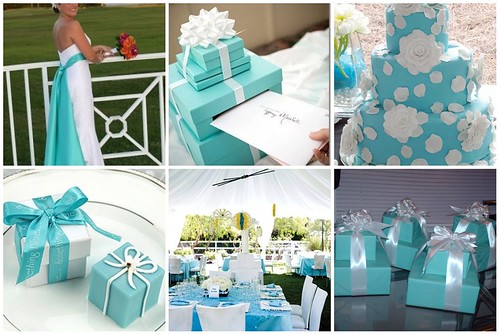 Row 1 Wedding gown w Tiffany Blue sash by Watters Wishing well card box 