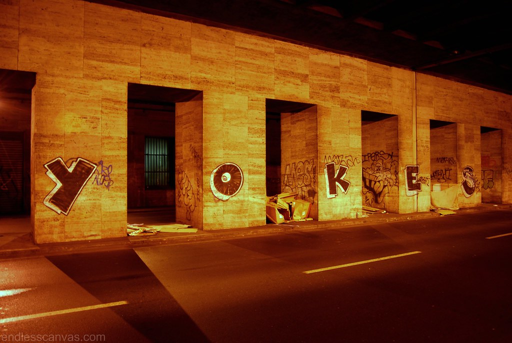 Yoke Graffiti throwie in Rome, Italy.  Roma, Italia. 