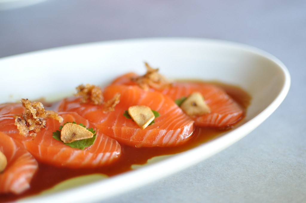 salmon sashimi with garlic citrus soy