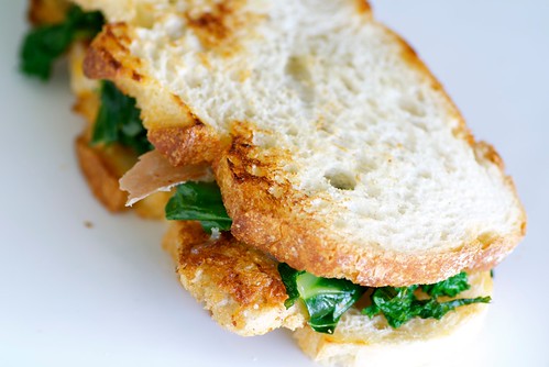 veal cutlet sandwich with garlicky greens, smoked