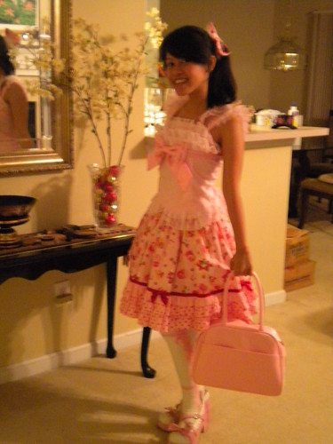 Sweet Jam pink Skirt, AP frill tank top, AP present purse