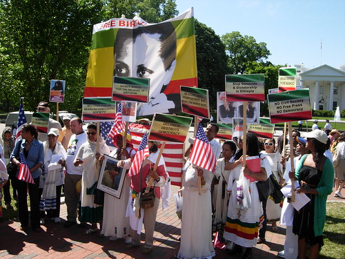 Protesters recently marched by the State Department demanding pressure for democratic change in Ethiopia - photo by Ethiopiaforums.com