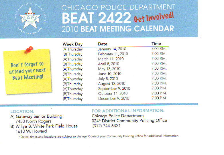  Remember - there's no beat meeting for 2422 tonight.