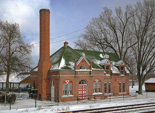 Old Water Works building, in Washington, Missouri, USA - exterior view in snow