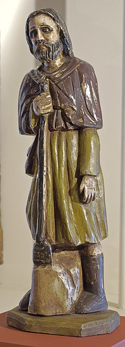 Statue, polychrome and gesso on hardwood, "St. Isidore the Farmer" by unknown Santos carver, Philippines, ca. 1950, at the Pere Marquette Gallery of the Saint Louis University Museum of Art, in Saint Louis, Missouri, USA
