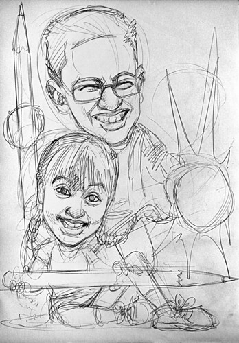 Caricatures of Nigel Chew & Jermaine Leong pencil sketch