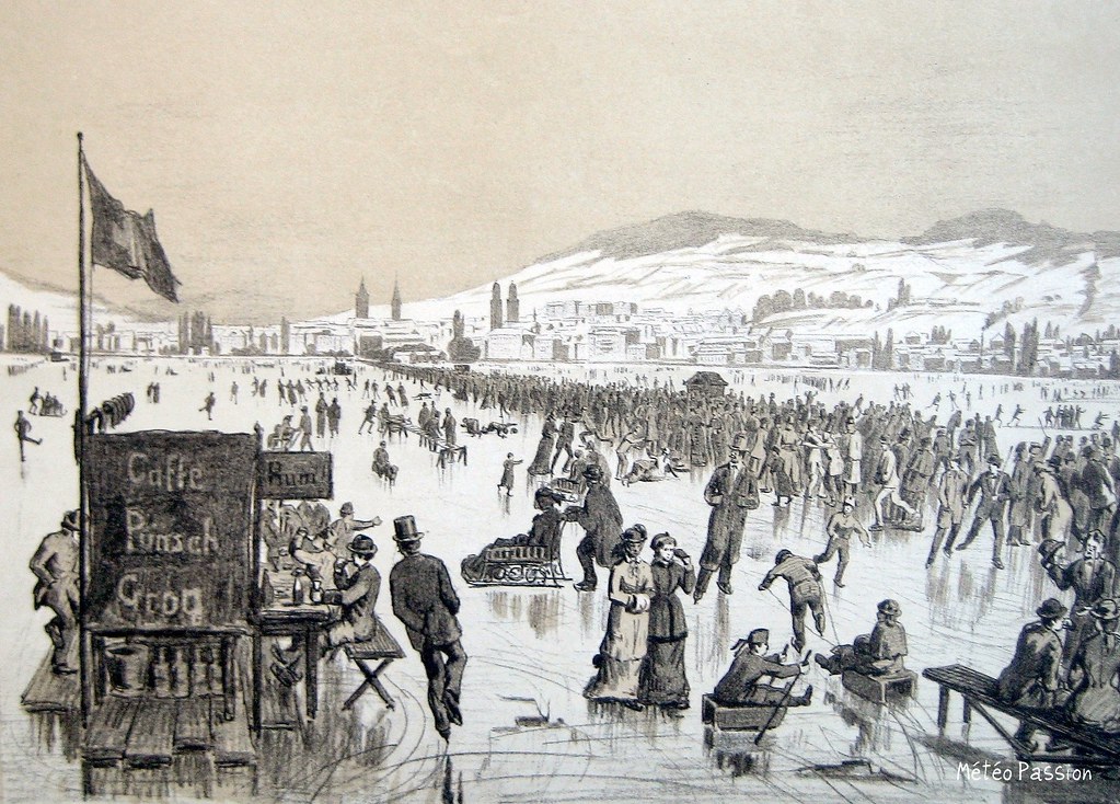 animation sur le lac de Zurich gelé en janvier 1880