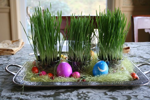 Easter centerpiece with wheatgrass