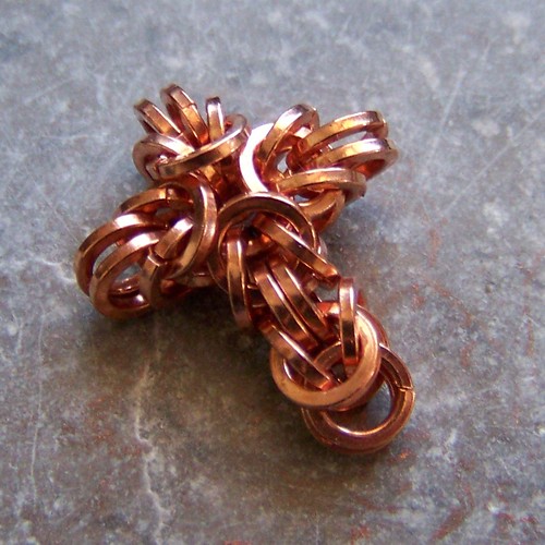 Copper chainmaille cross pendant
