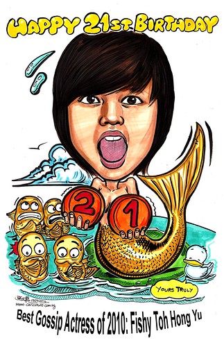 mermaid caricature of Fishy Toh A3 (with text)