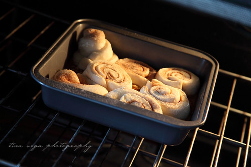 caramel rolls in the oven