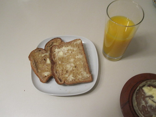 buttered toasts, OJ