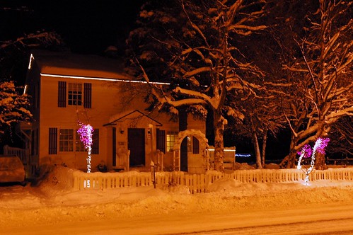 Saltbox style house and pink Christmas trees, picket fence, on 10th Ave, downtown Anchorage, Alaska, USA _8489 by Wonderlane