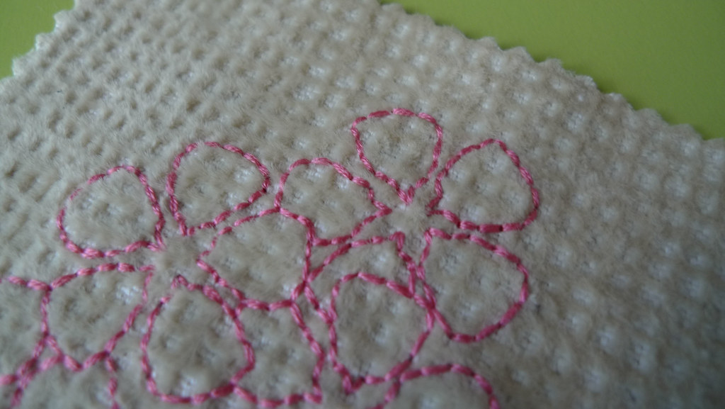 pink flower embroidery detail