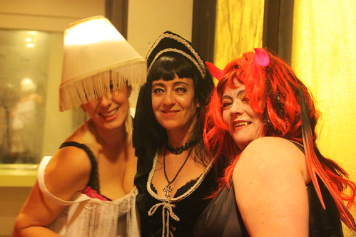 costumed ladies at the ladies room