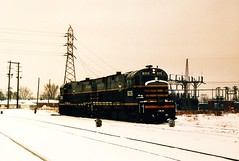 Belt Railway of Chicago Alco diesels running light at Hayford Junction. Chicago Illinois. January 1987.