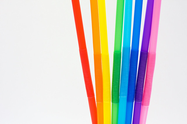 Brightly colored drinking straws with flexible head