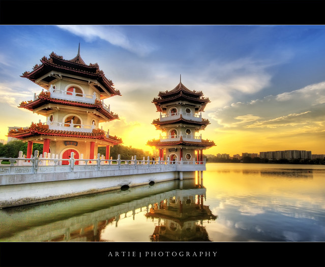 twin pagodas in chinese garden, singapore (ii) :: hdr photo