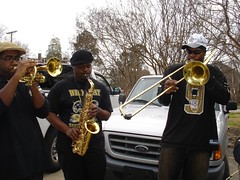 Red and Black Brass band, Blanc et Noir in the Krewe of Highland Parade, Shreveport by trudeau