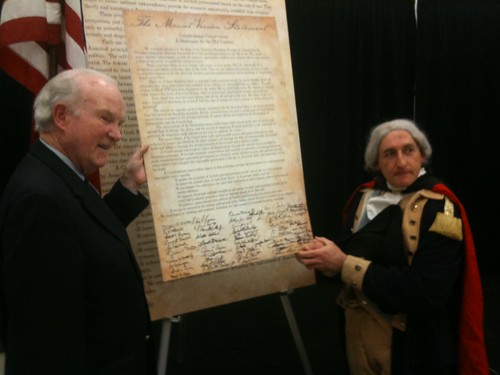 National Tax Limitation Committee President Lew Uhler Poses with the Mount Vernon Statement and George Washington impersonator James Manship