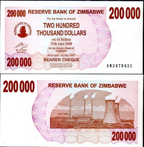 ZIMBABWE 200,000 D. BEARER CHEQUE 2007 P49