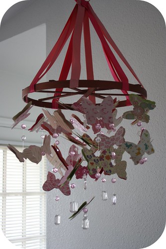 New Hanging Pink Butterfly Mobile Decoration with Ribbon,Chain & Beads so Pretty 