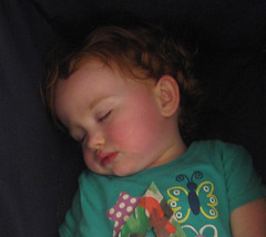 Speck asleep in the stroller at 27 months
