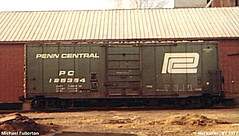 Penn Central Hi Cube box car. Herkimer New York. 1974.