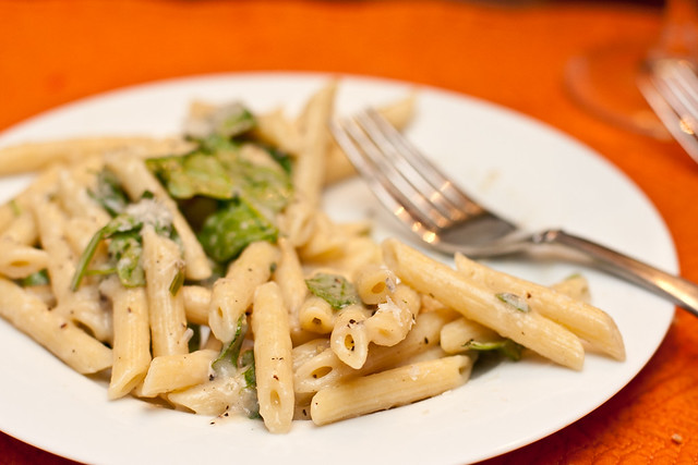 Penne with Parmesan, Pepper, and Peppery Greens