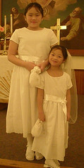 Sophia and Olivia in their First Communion Dresses