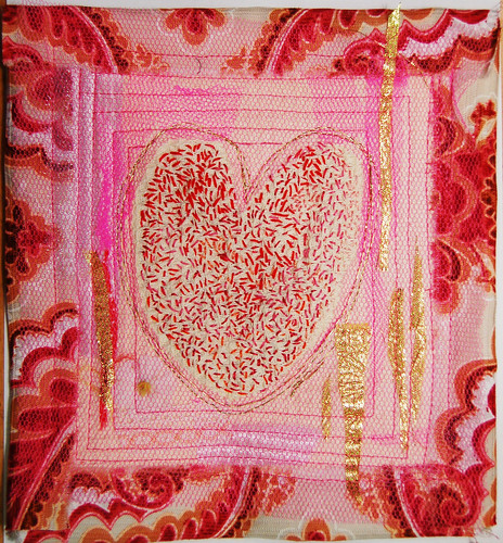 Pink Sweet Heart - art quilt embroidery (Photo by iHanna - Hanna Andersson)