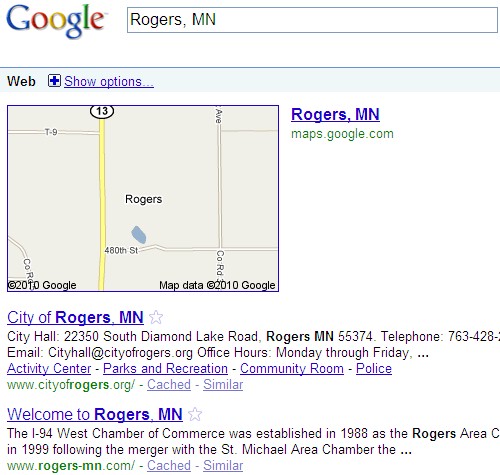 Google Search for Rogers, MN - 03/30/10
