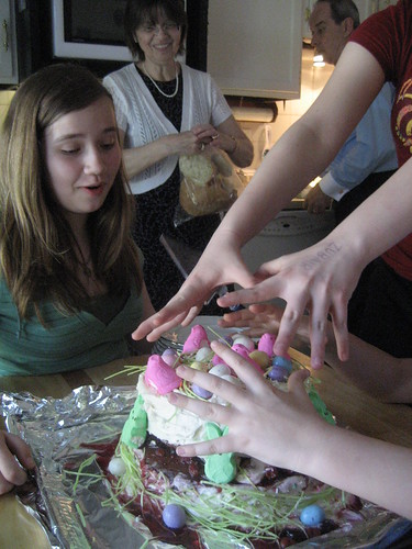 4/4/10 - Rebecca tries to protect her cake.