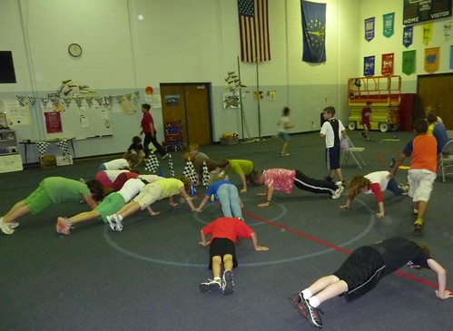 Third graders in Fishers Elementary gym class.