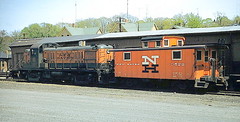 New Haven Railroad Alco RS-3 locomotive and caboose in 1956. From the internet.