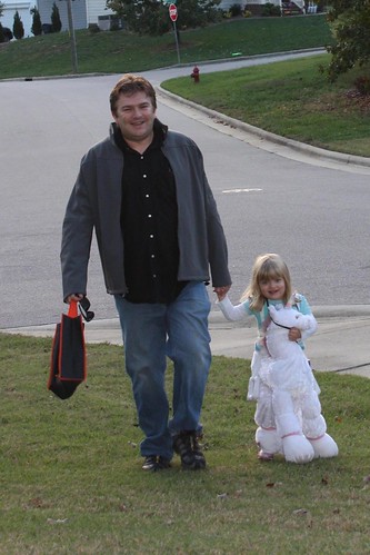 Dave & Catie walking home from the neighborhood Halloween parade