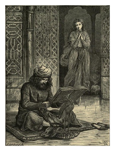 001-Zobeida descurbre al joven recitando el Coran-J.E. Millais-Dalziel's Illustrated Arabian nights' entertainments (1865)