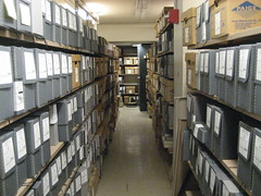 Aisle with archival boxes on both sides 