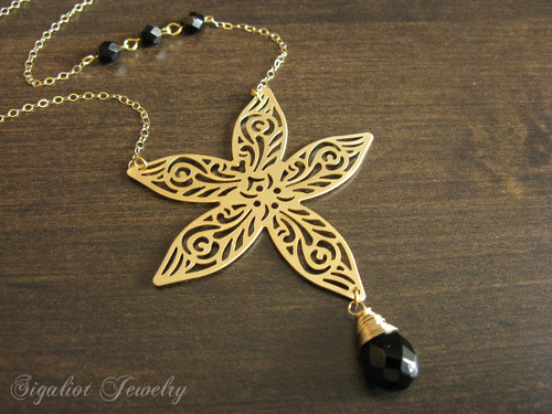 Big Lace Flower with Black Onyx Necklace