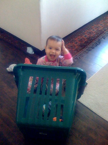 Laila organizing the laundry