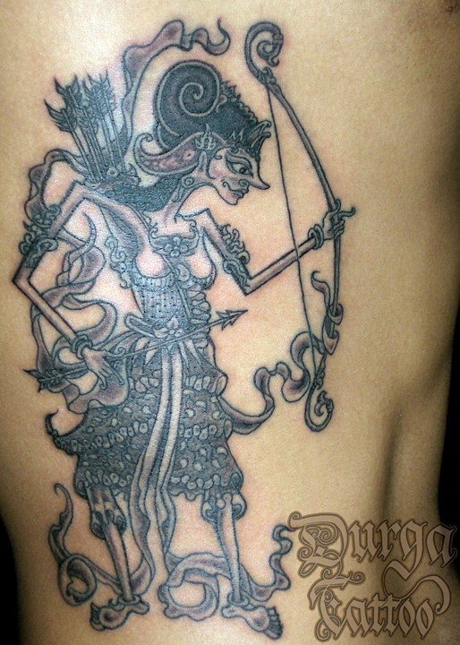 Black and Gray Tattoos - Javanese Tattoos Srikandi - Javanese Shadow Puppet 