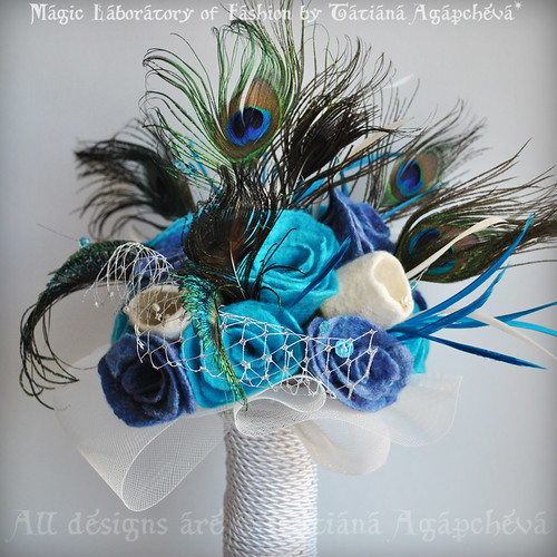 Feathers Goose Feathers Austrian Crystals Bridal Bouquet wrapped with